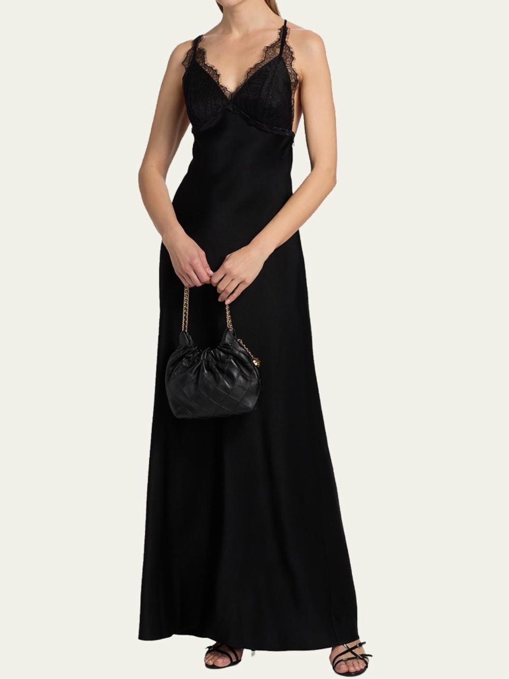 Kobi Halperin Evin Floral Lace & Satin Maxi Dress – Black XS